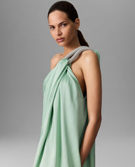 Lead-Free Crystal Chain Link Asymmetric Draped Maxi Dress