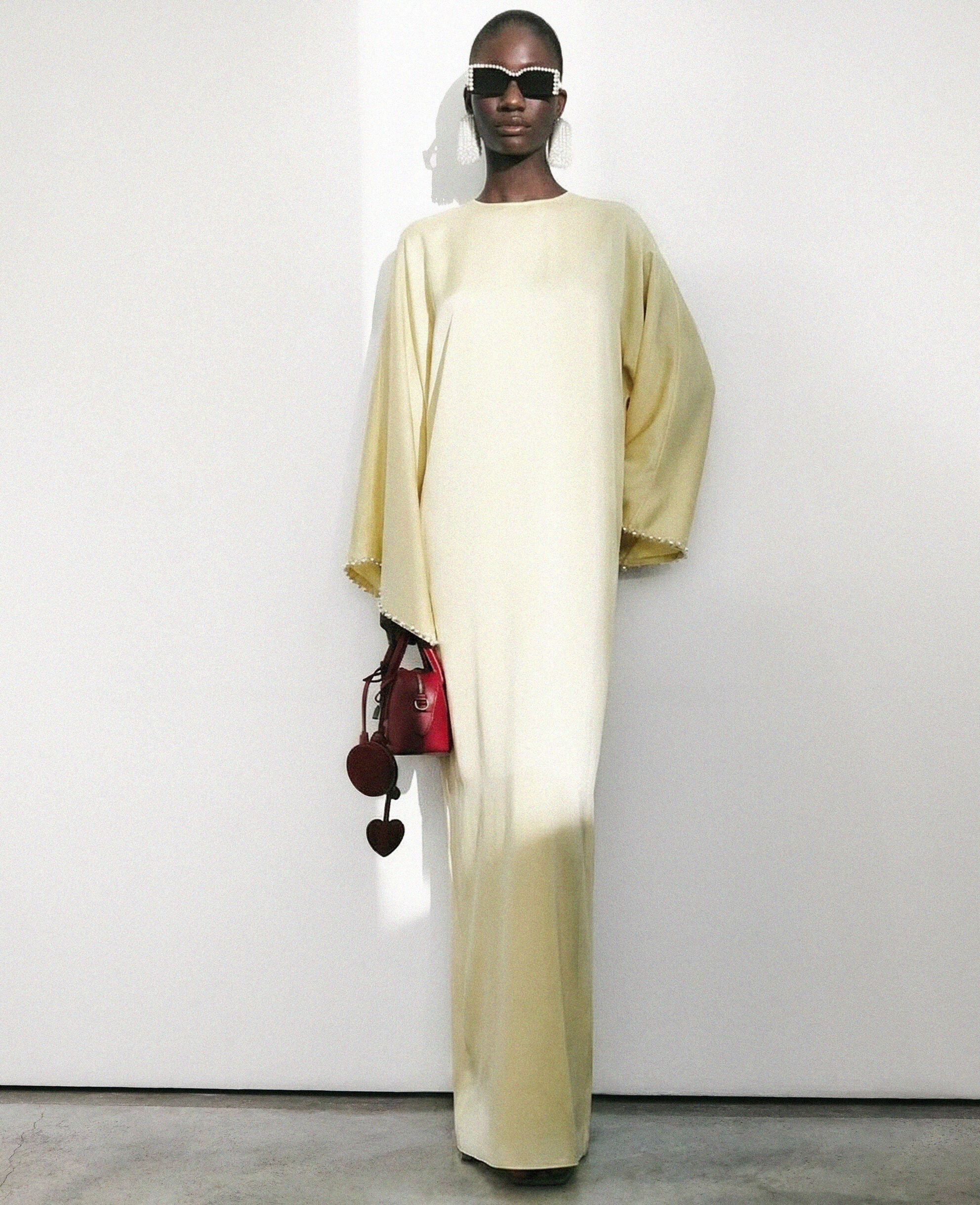 Pearl-Embellished Satin Maxi Dress
