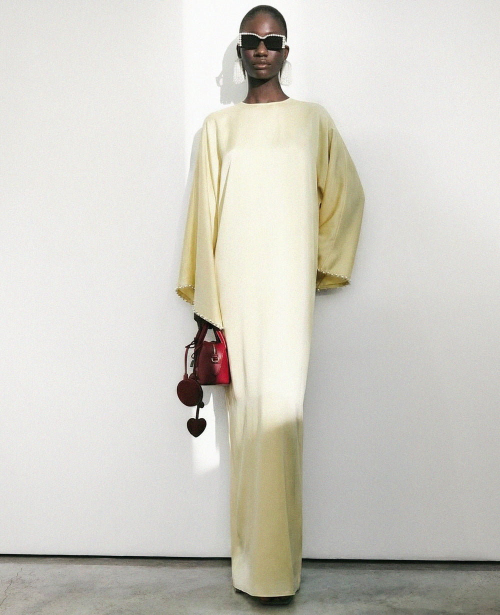 Pearl-Embellished Satin Maxi Dress