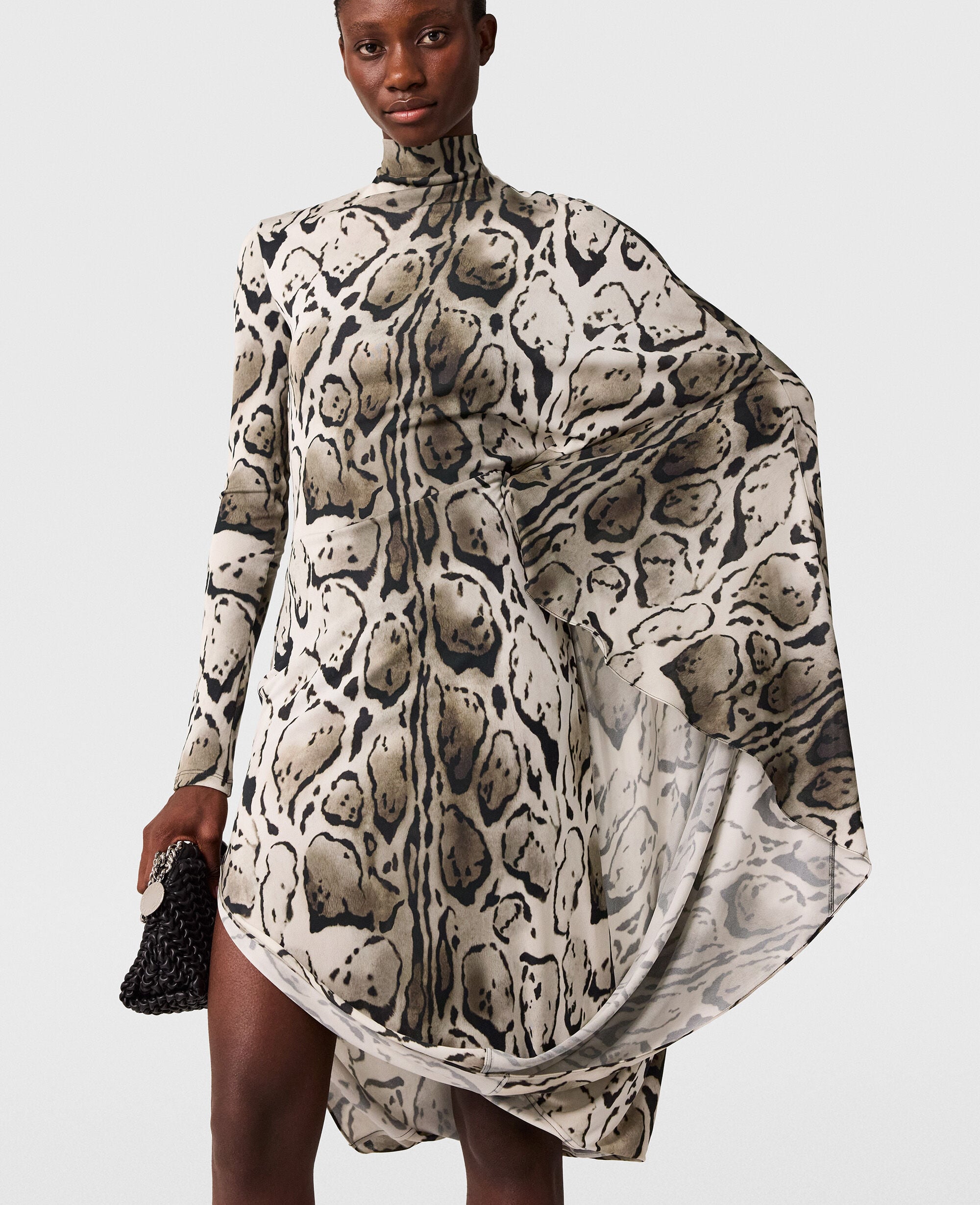 Cloud Leopard Print Draped Midi Dress