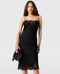 Sleeveless Lace Satin Midi Dress