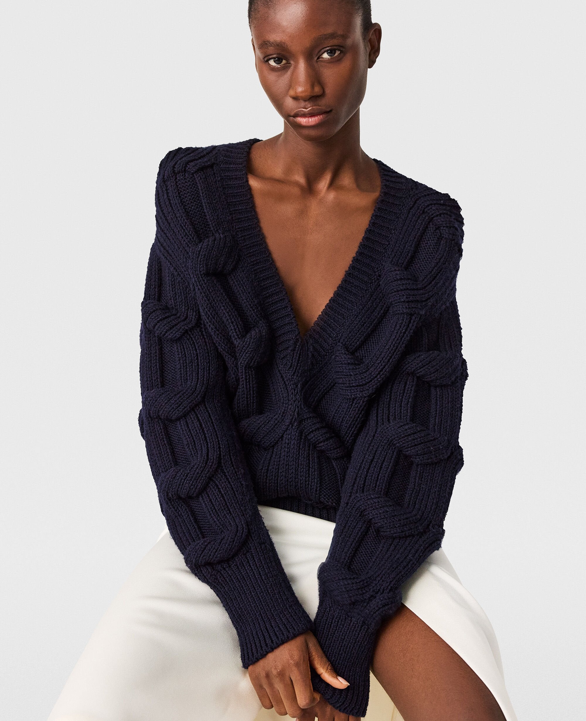 Falabella Cable-Knit V-Neck Jumper