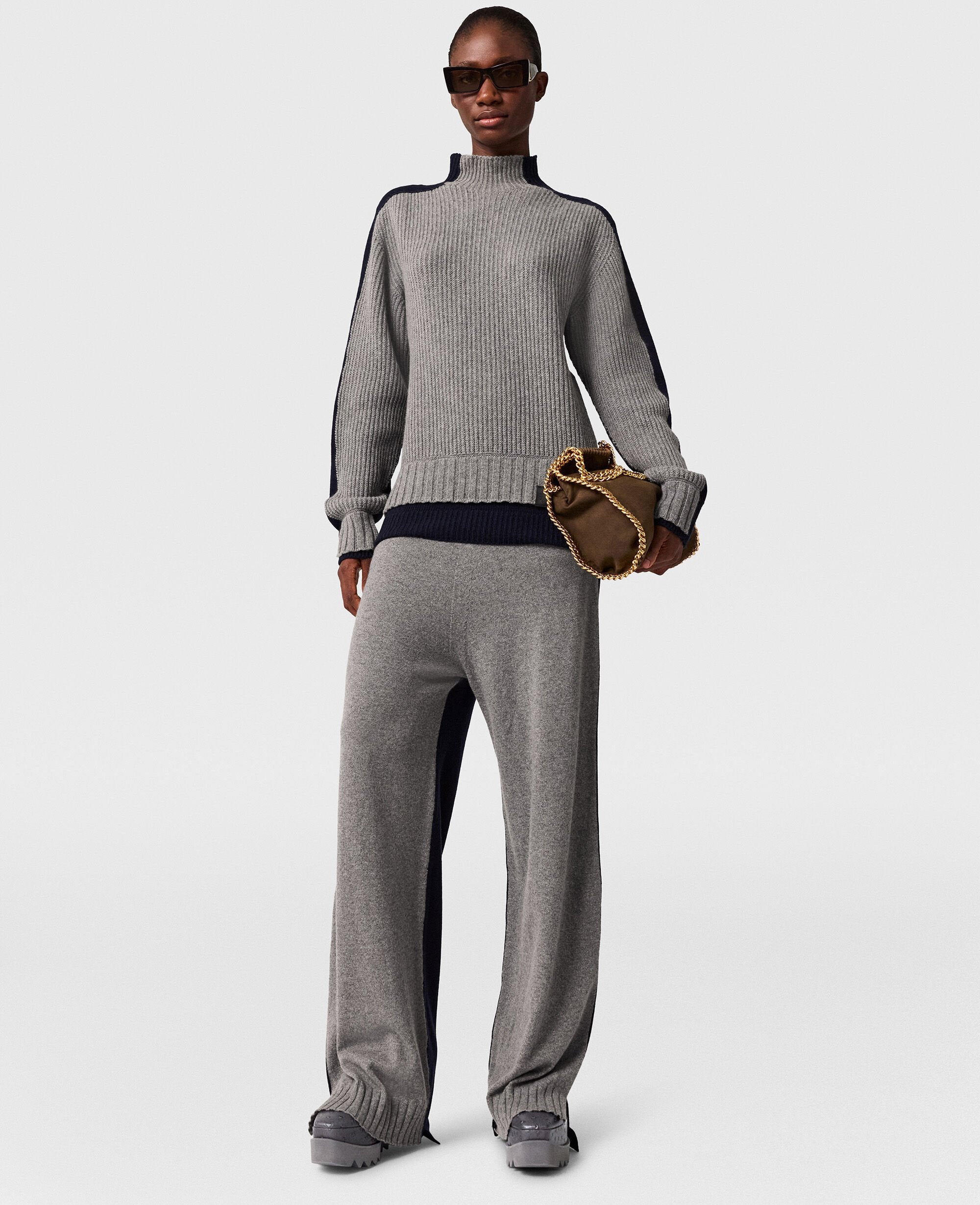 Wide-Leg Contrast Panel Trousers