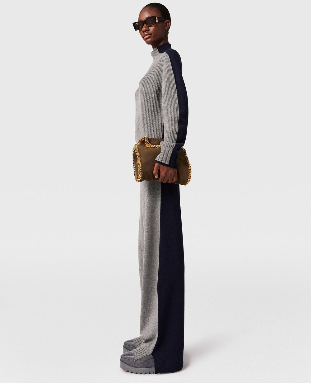 Wide-Leg Contrast Panel Trousers