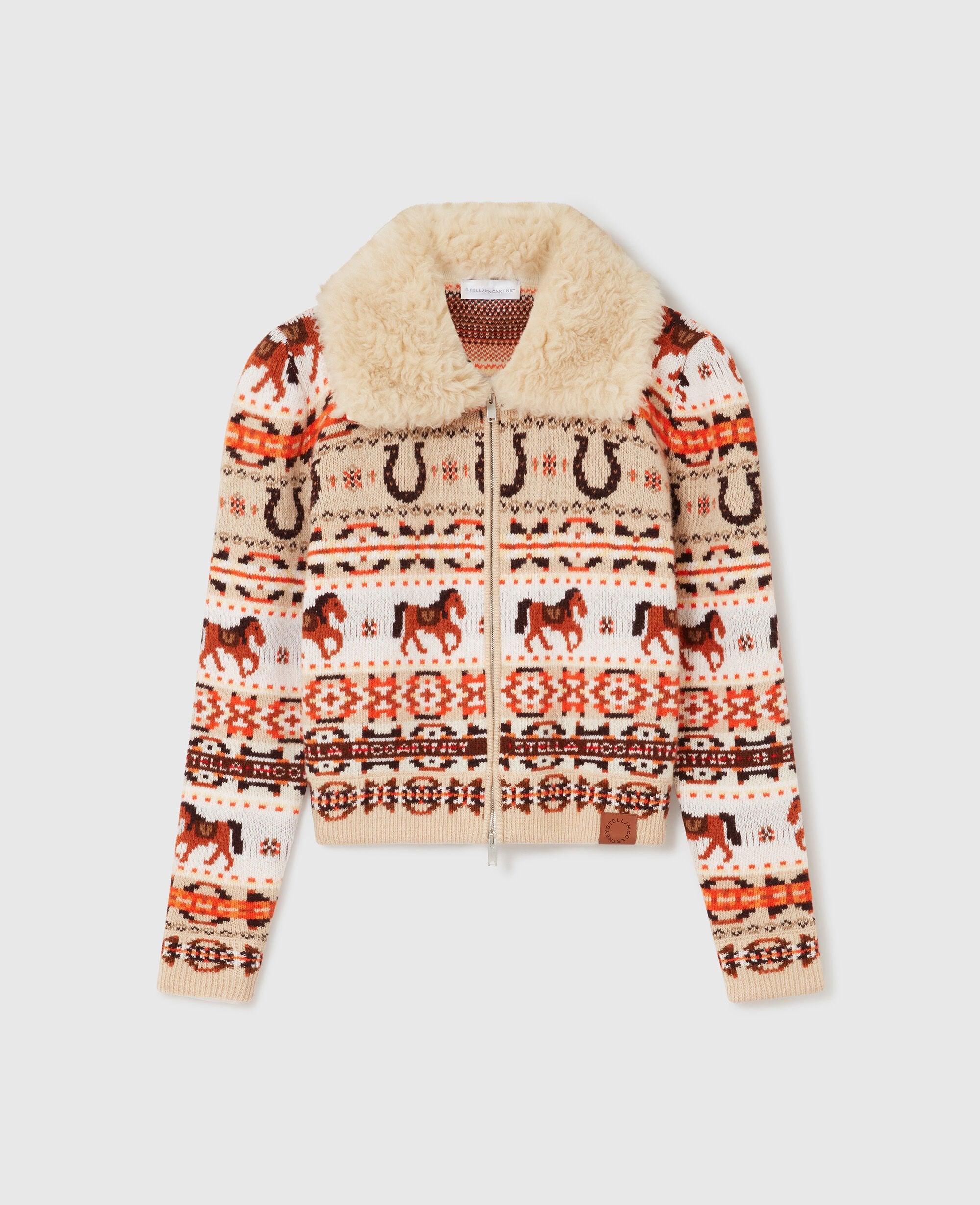 Fair Isle Plush-Collar Wool Cardigan
