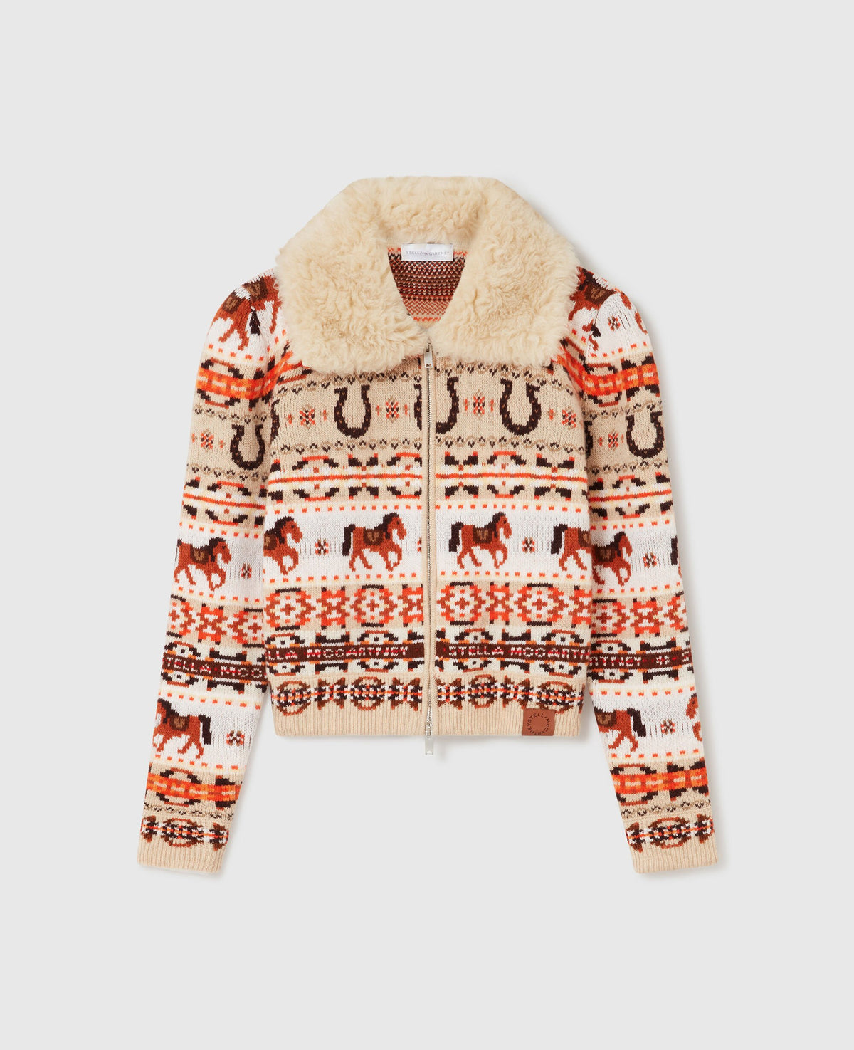 Fair Isle Plush-Collar Wool Cardigan