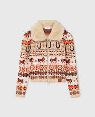 Fair Isle Plush-Collar Wool Cardigan