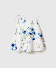 Embroidered Cornflower Sleeveless Frill Top