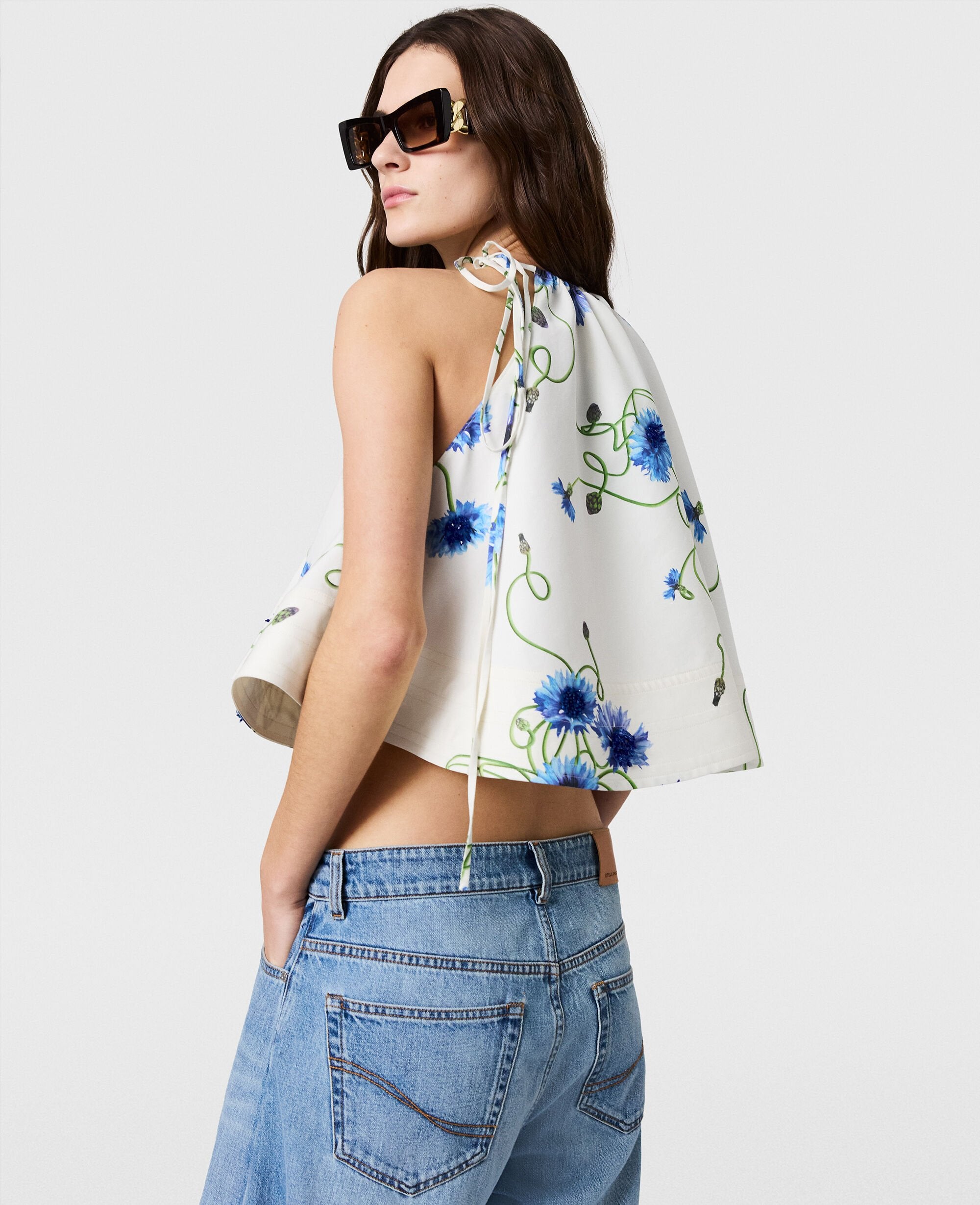 Embroidered Cornflower Sleeveless Frill Top