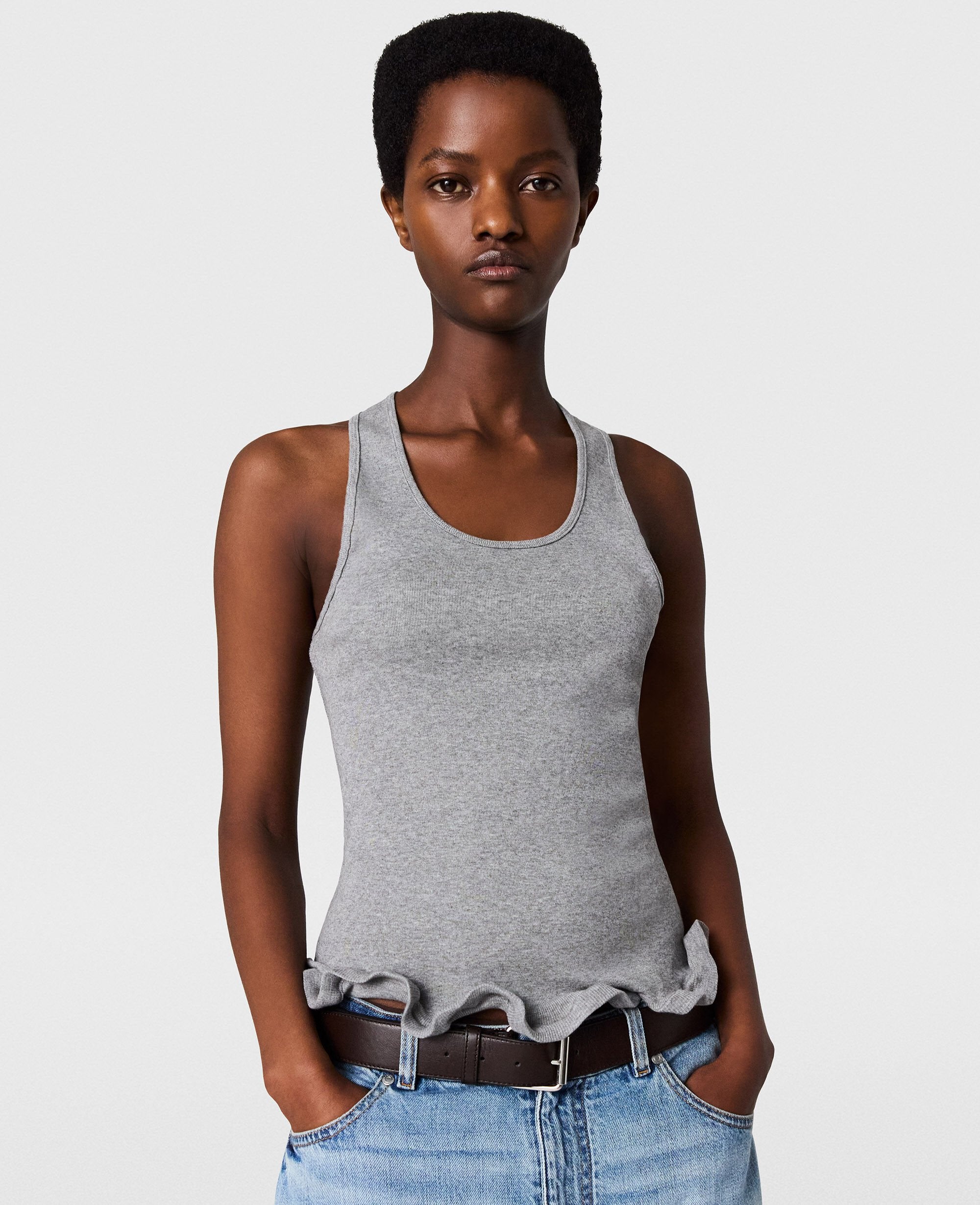 Frilled Hem Ribbed Tank Top