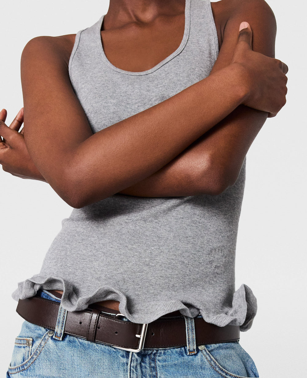 Frilled Hem Ribbed Tank Top