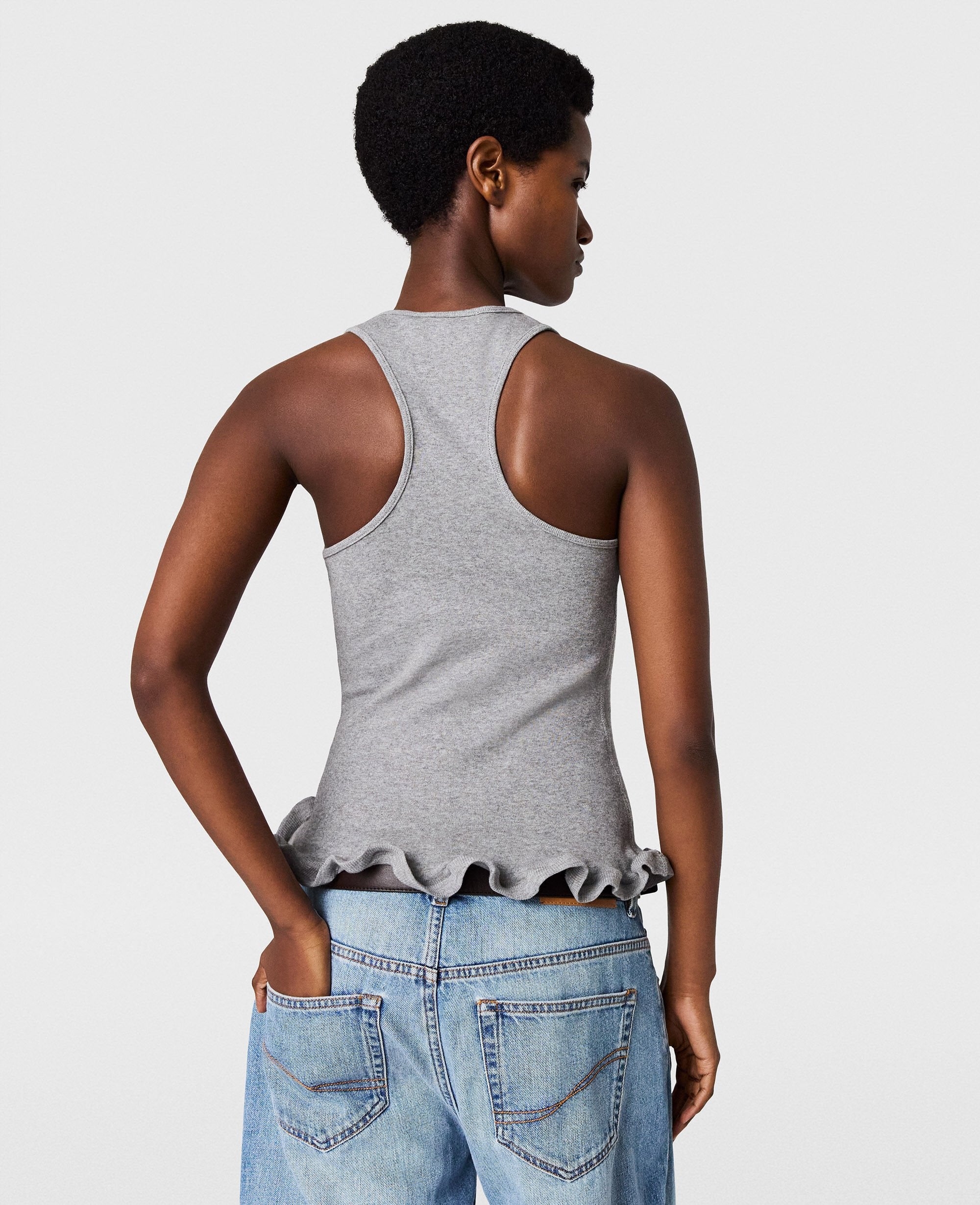 Frilled Hem Ribbed Tank Top