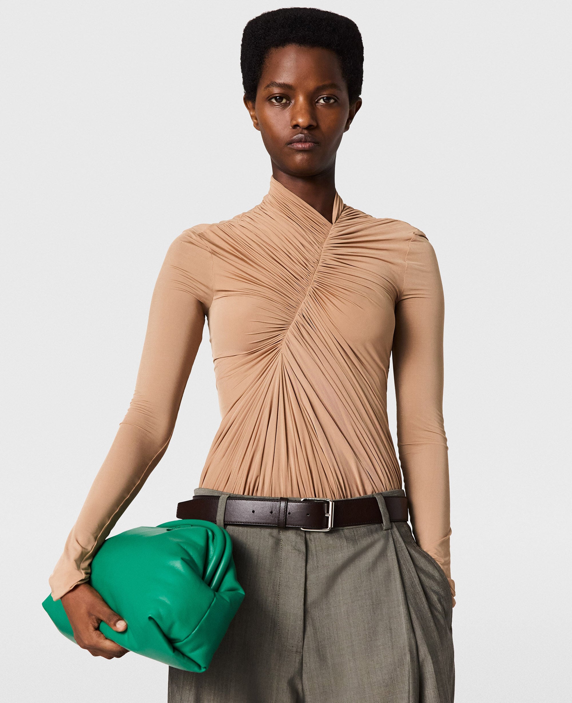 Crepe Jersey Draped Bodysuit