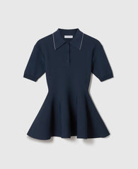 Compact Knit Peplum Polo Top