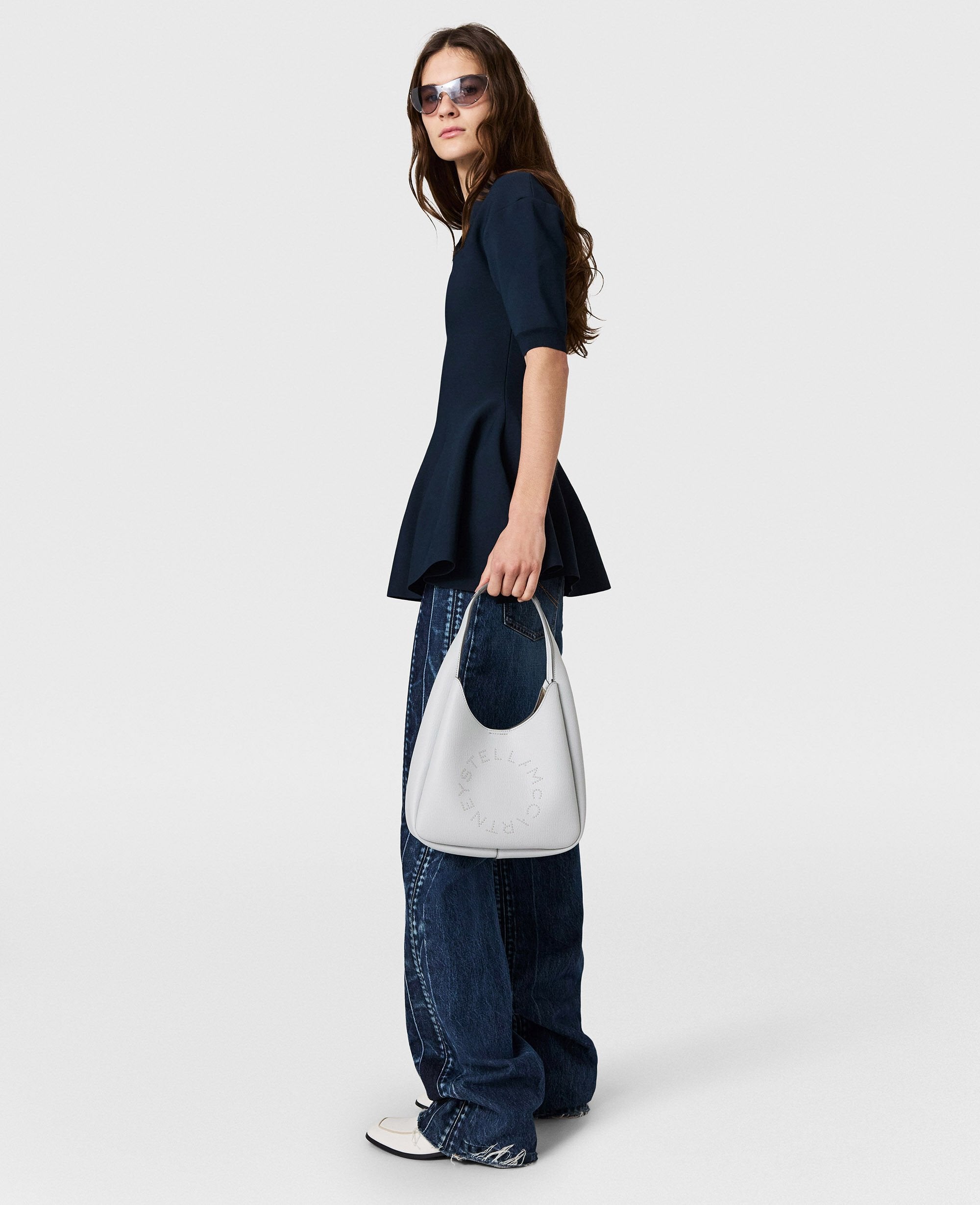 Compact Knit Peplum Polo Top