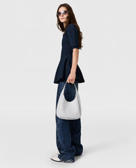 Compact Knit Peplum Polo Top