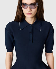 Compact Knit Peplum Polo Top