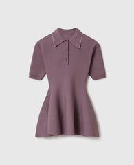 Compact Knit Peplum Polo Top