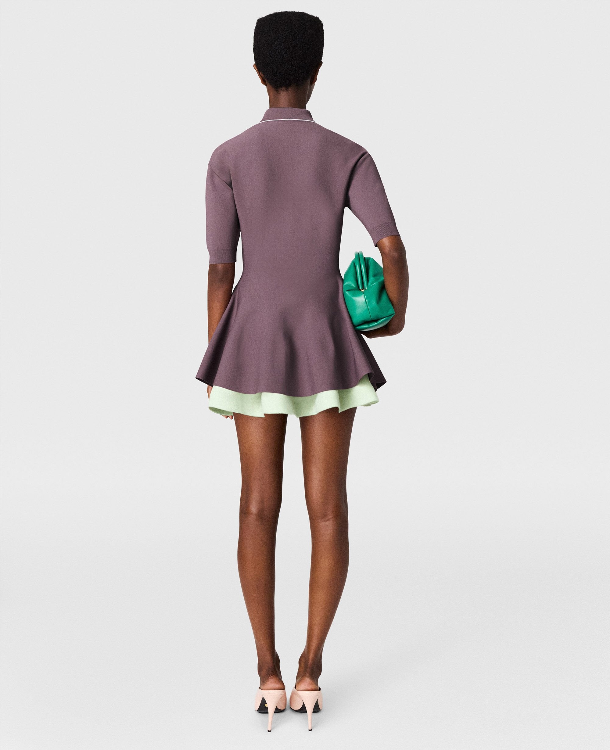 Compact Knit Peplum Polo Top