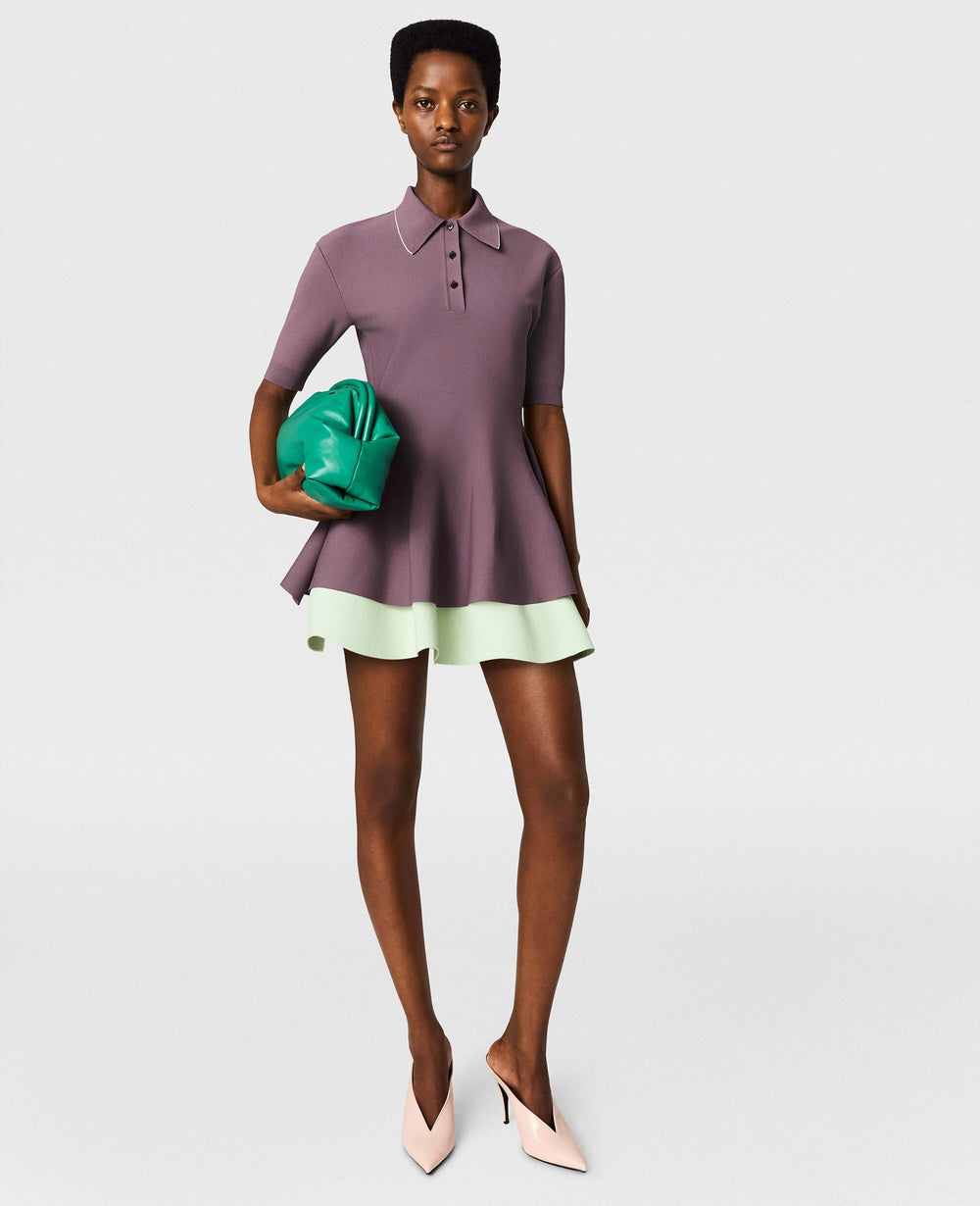 Compact Knit Peplum Polo Top