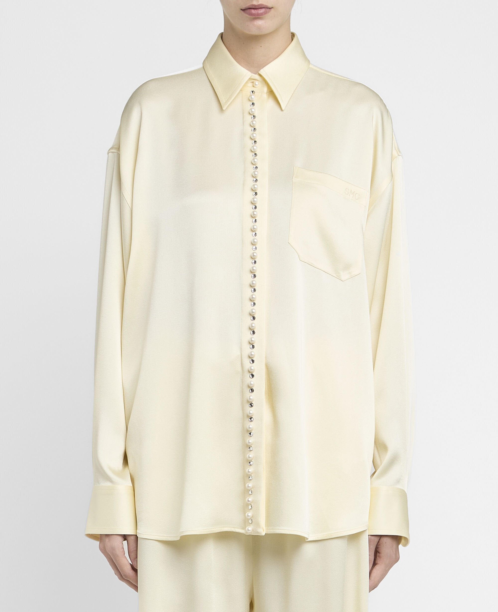 Oversized Pearl-Button Satin Shirt