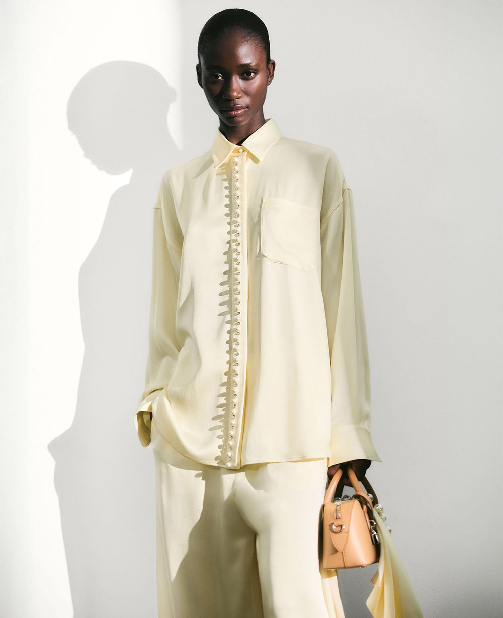 Oversized Pearl-Button Satin Shirt