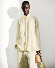 Oversized Pearl-Button Satin Shirt