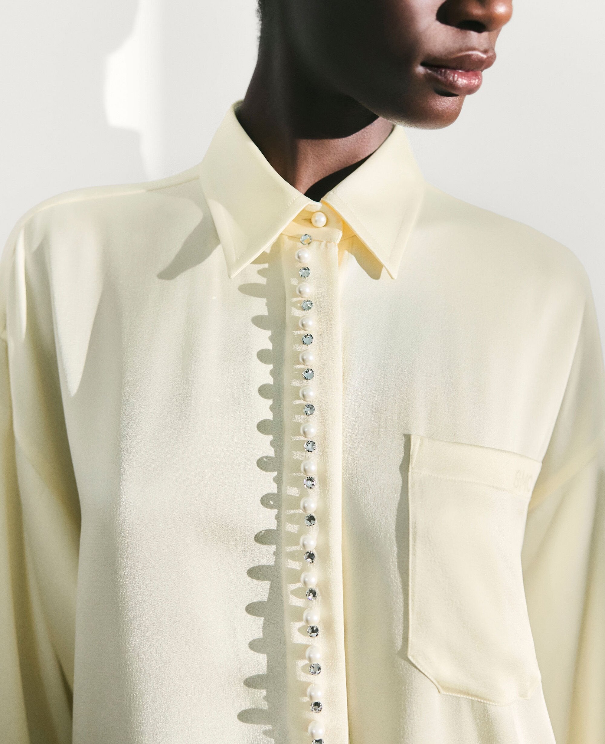 Oversized Pearl-Button Satin Shirt