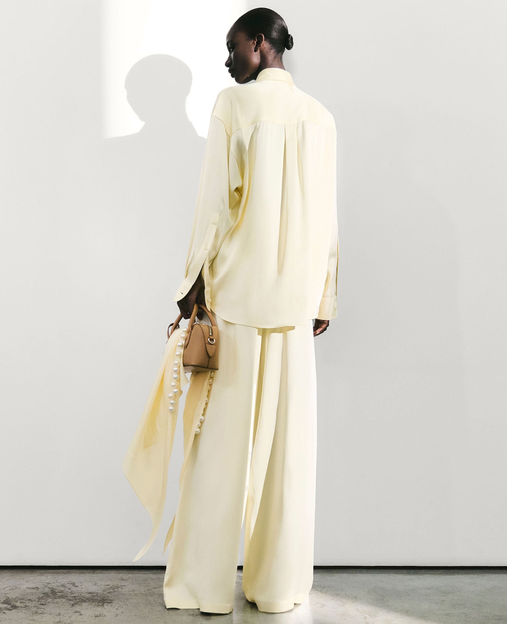 Oversized Pearl-Button Satin Shirt