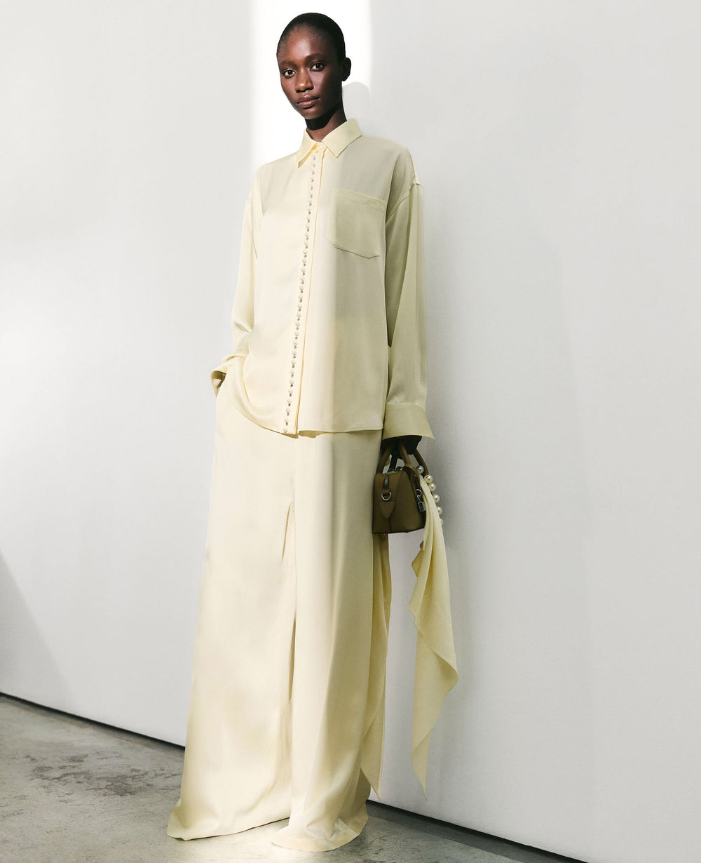 Oversized Pearl-Button Satin Shirt