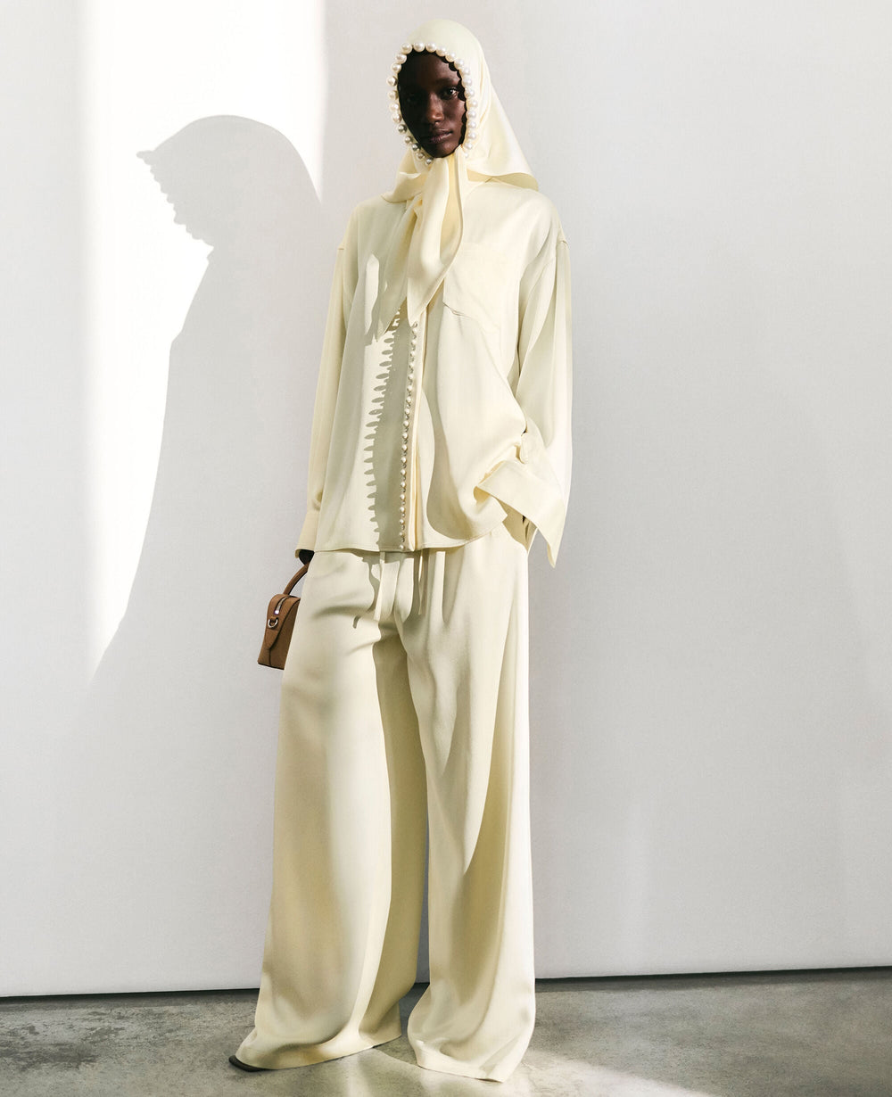 Oversized Pearl-Button Satin Shirt