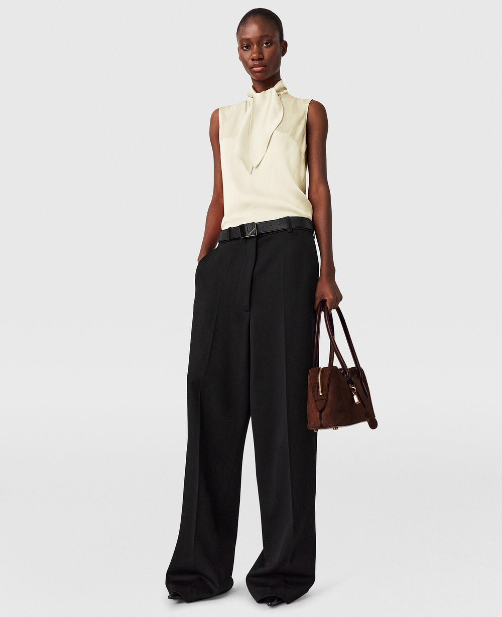 Tie-Neck Sleeveless Satin Top