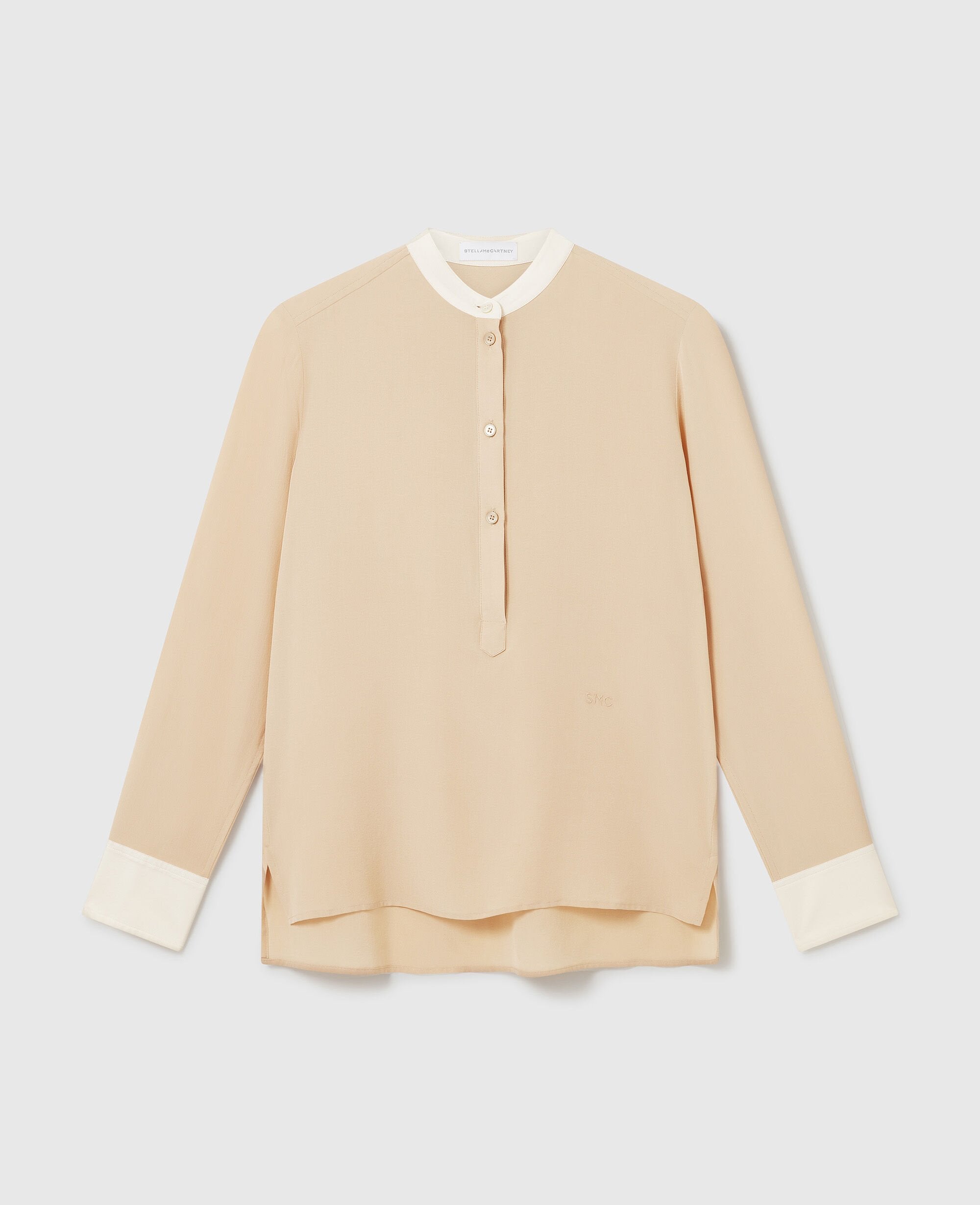 Contrast Panel Grandfather Collar Shirt