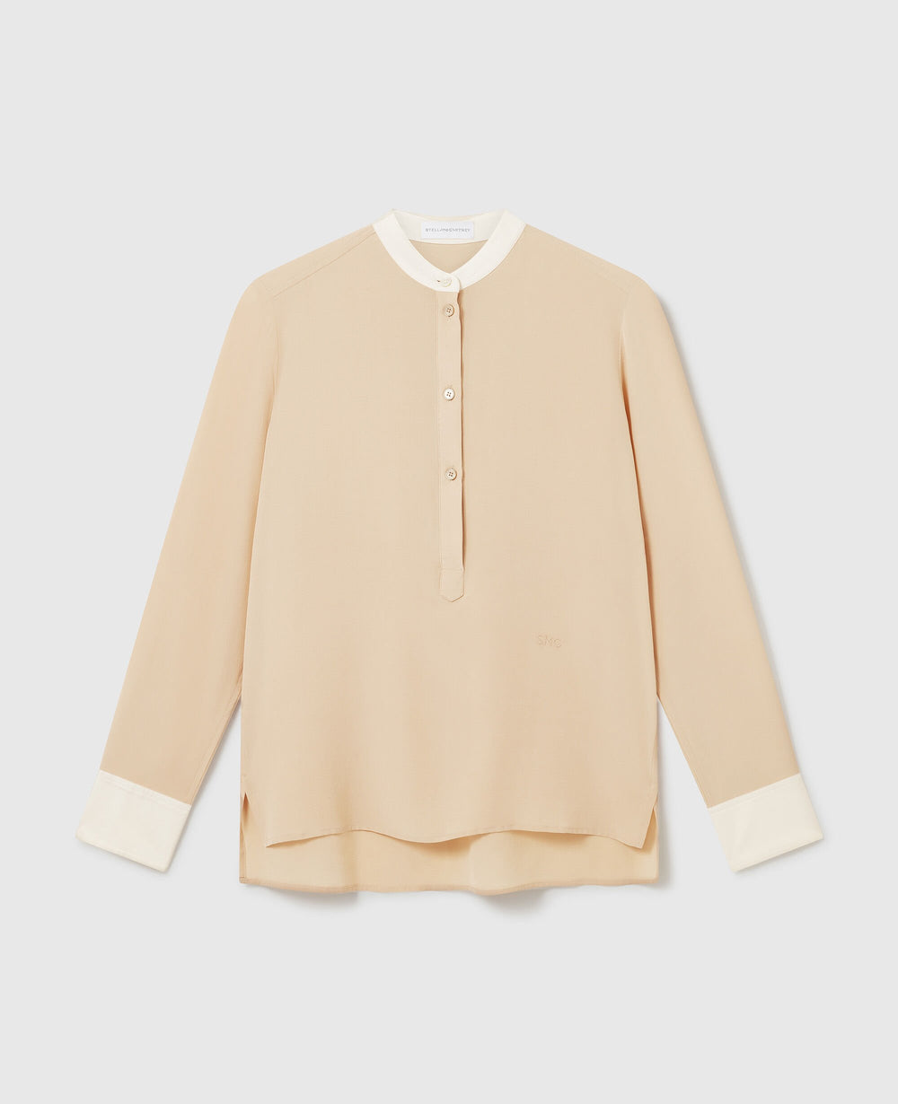 Contrast Panel Grandfather Collar Shirt