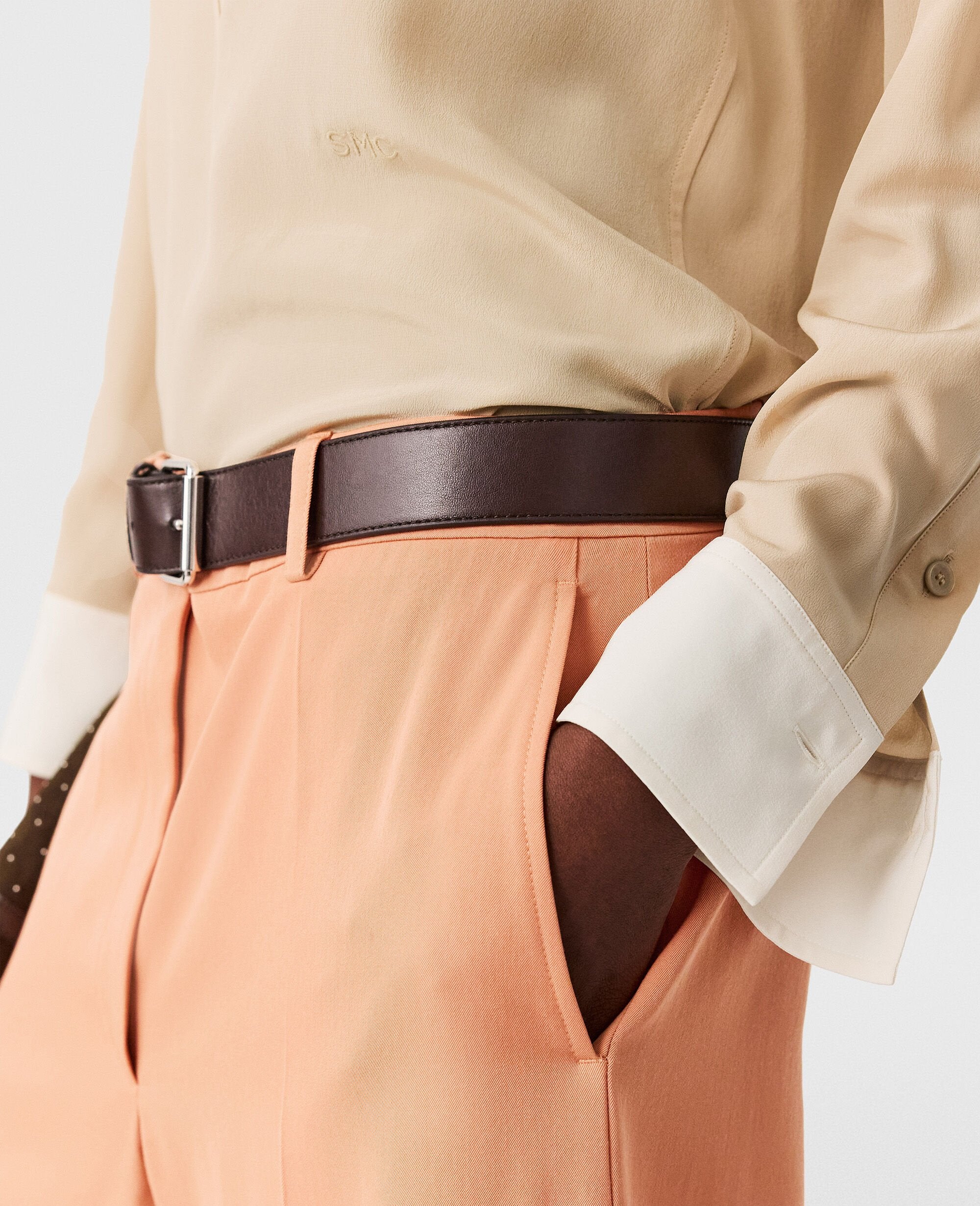 Contrast Panel Grandfather Collar Shirt