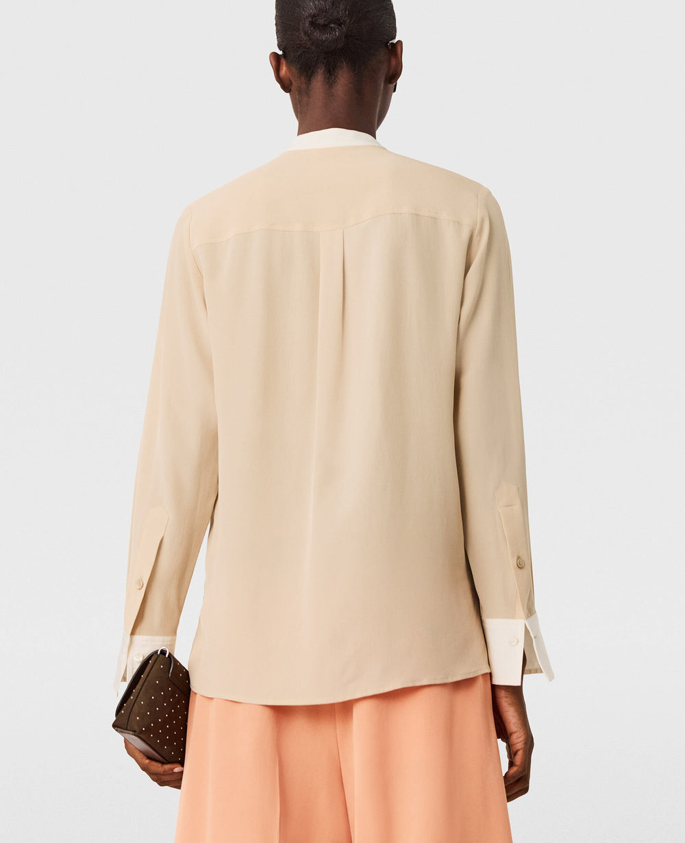 Contrast Panel Grandfather Collar Shirt