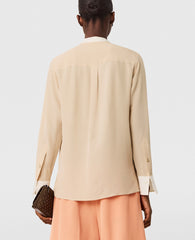 Contrast Panel Grandfather Collar Shirt