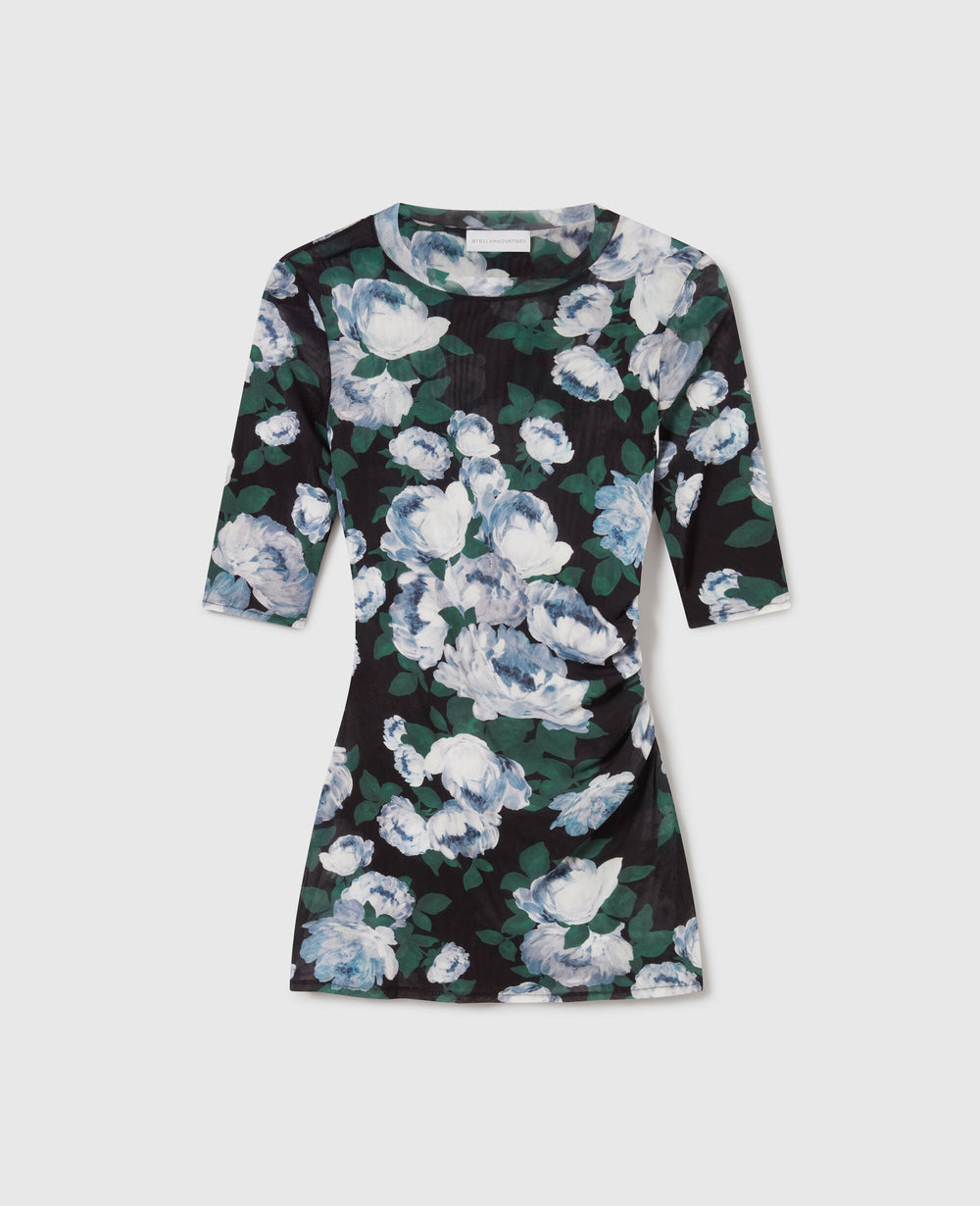 Floral Three-Quarter-Sleeve Mesh Top