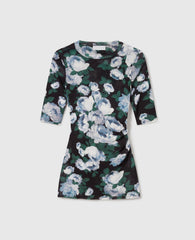 Floral Three-Quarter-Sleeve Mesh Top