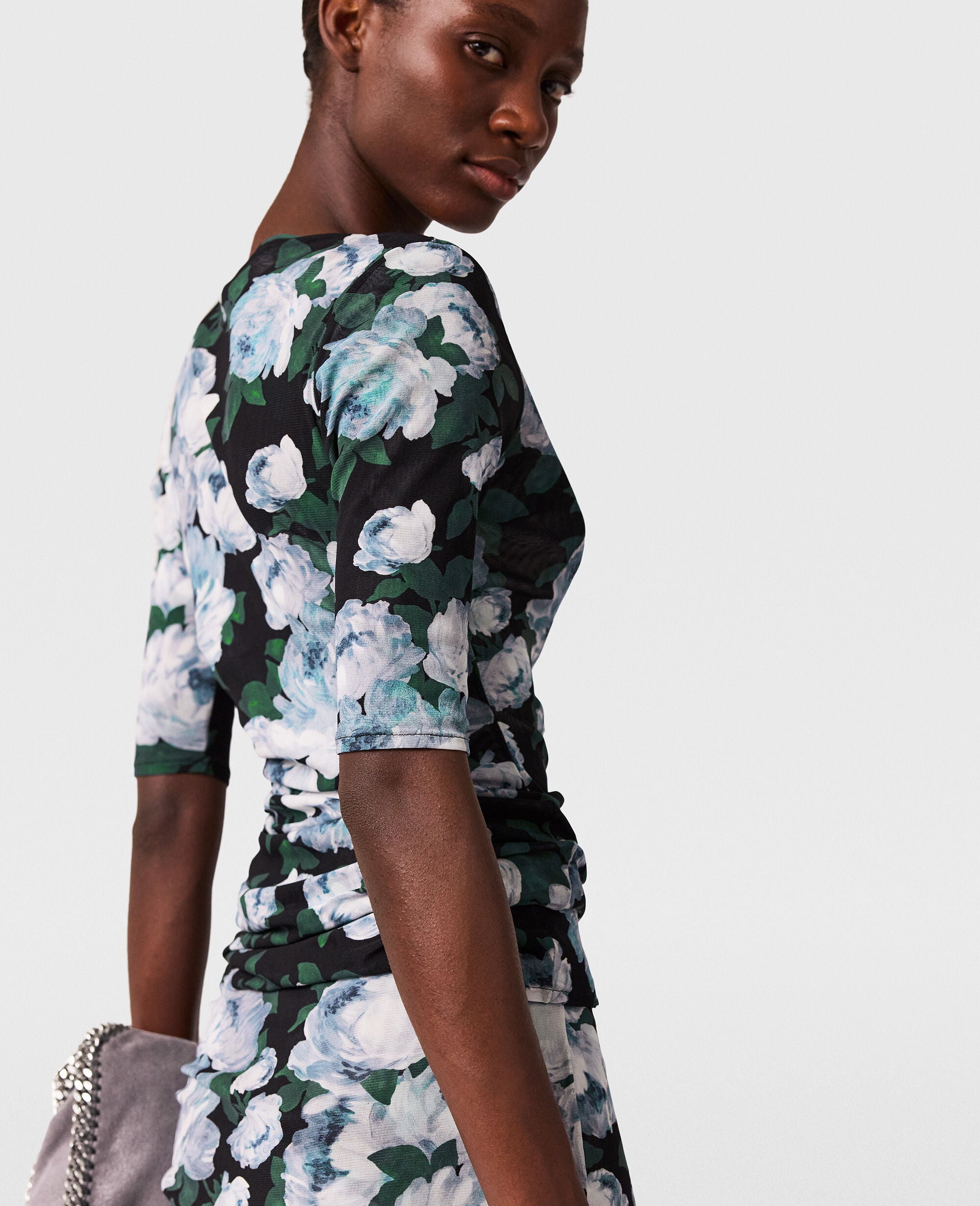 Floral Three-Quarter-Sleeve Mesh Top