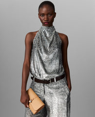 Metallic Velvet Halterneck Top