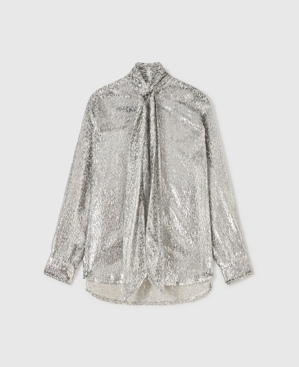 Metallic Velvet Tie-Nneck Shirt