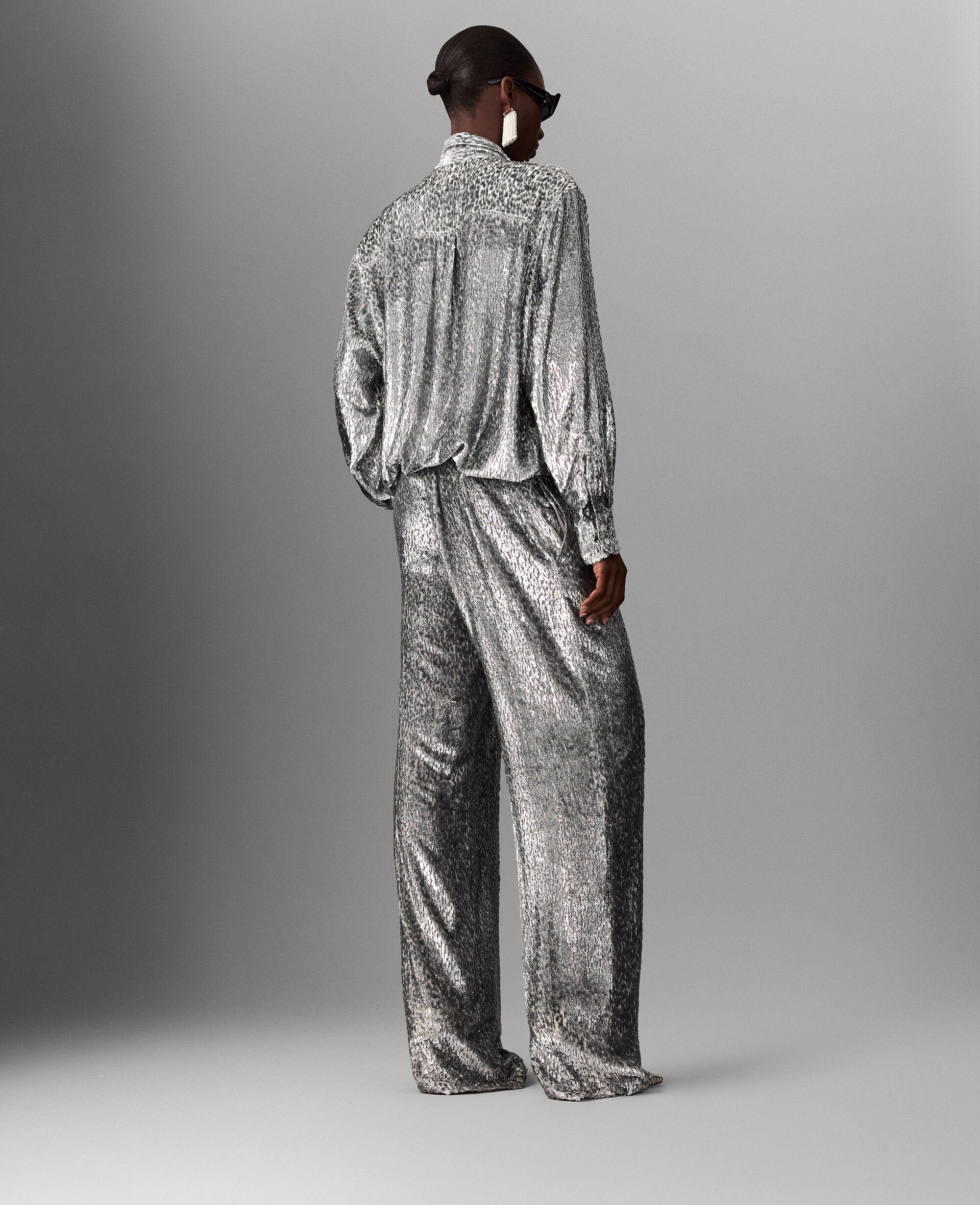 Metallic Velvet Tie-Nneck Shirt