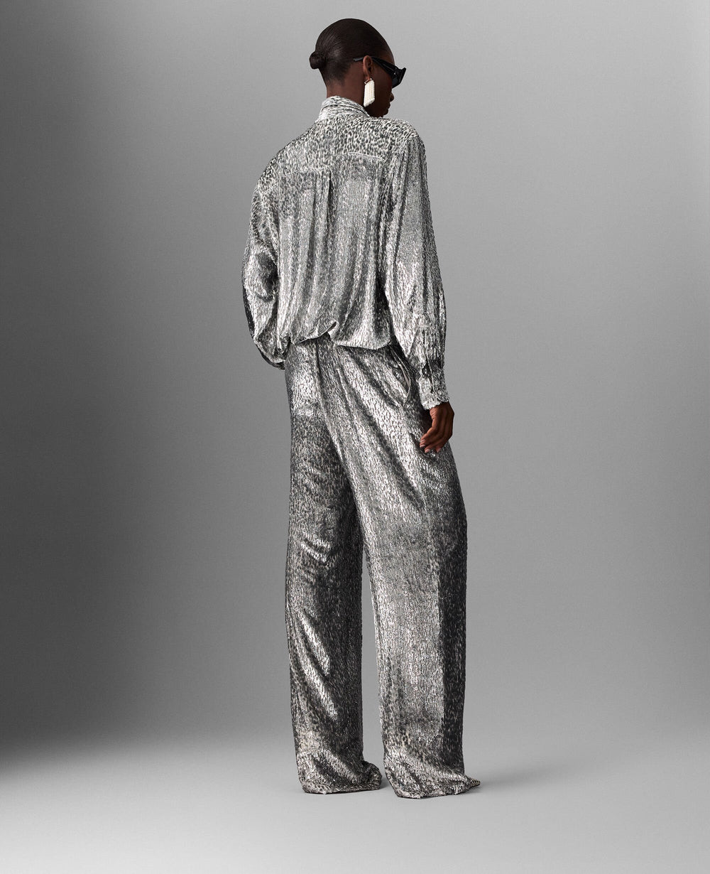 Metallic Velvet Tie-Nneck Shirt