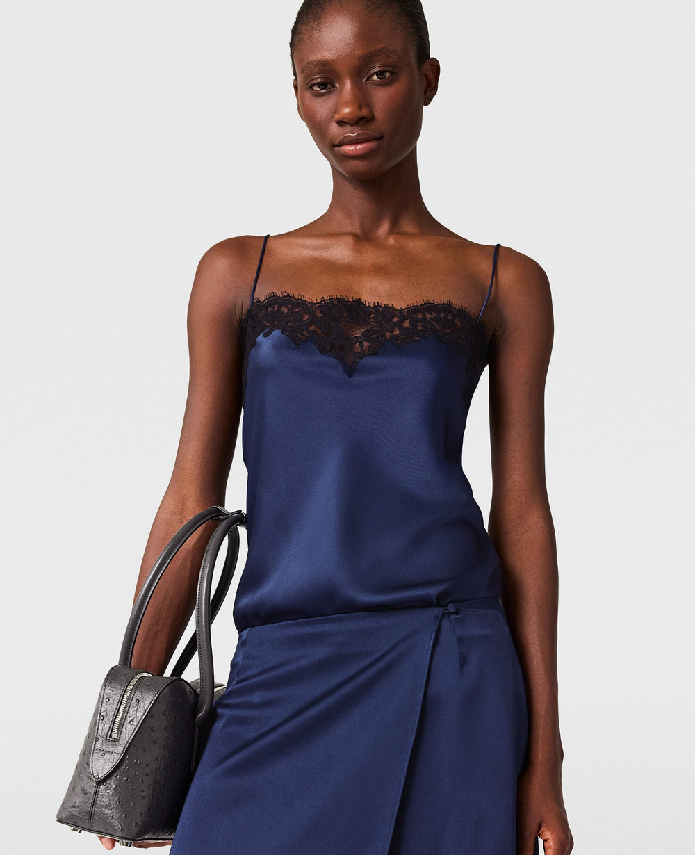 Lace-Trim Satin Top
