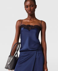 Lace-Trim Satin Top