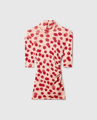Raspberry Print High-Neck Mesh Top