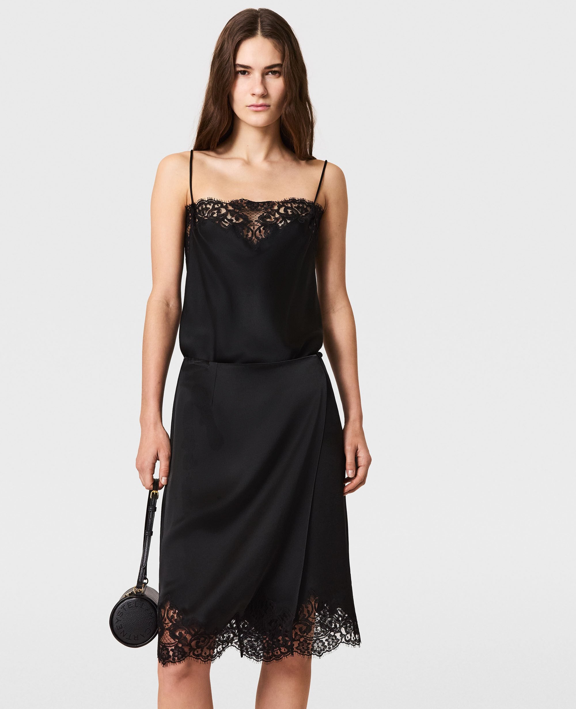Lace Satin Midi Skirt