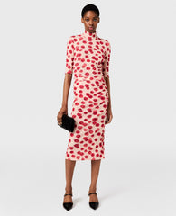 Raspberry Print Mesh Midi Skirt
