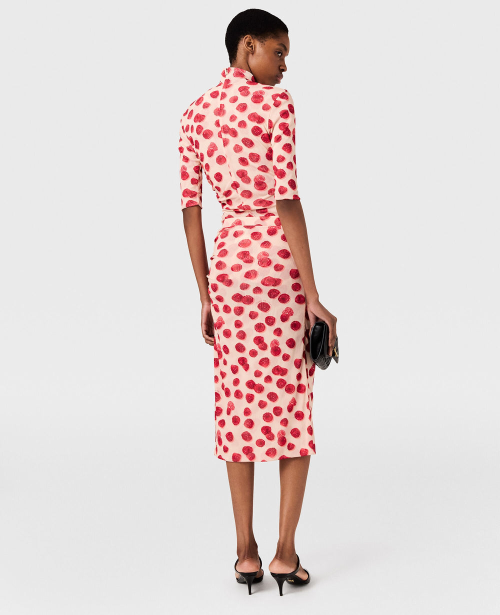 Raspberry Print Mesh Midi Skirt